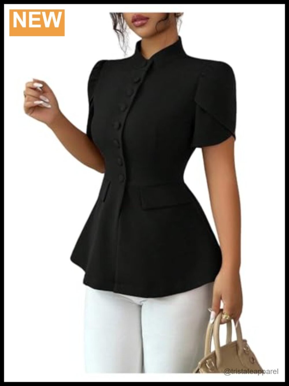 Women's Puff Sleeve Mock Neck Blouse
